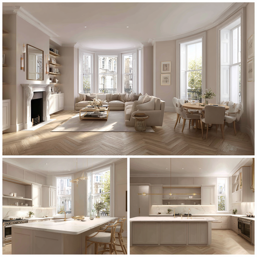 Bolbec House Halkin Street Belgravia - ribbed timber kitchen and restored period proportions