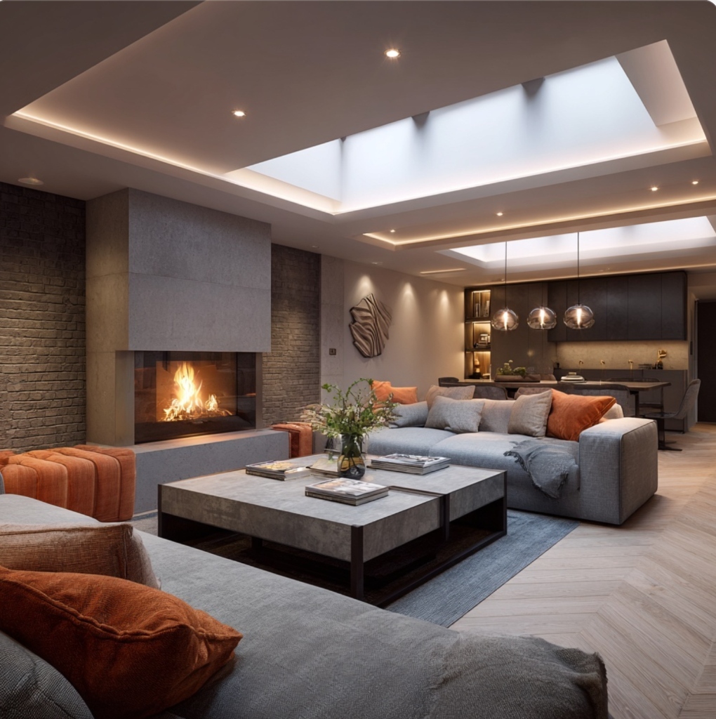 High-end combined basement conversion and rear extension with glass doors and lightwell