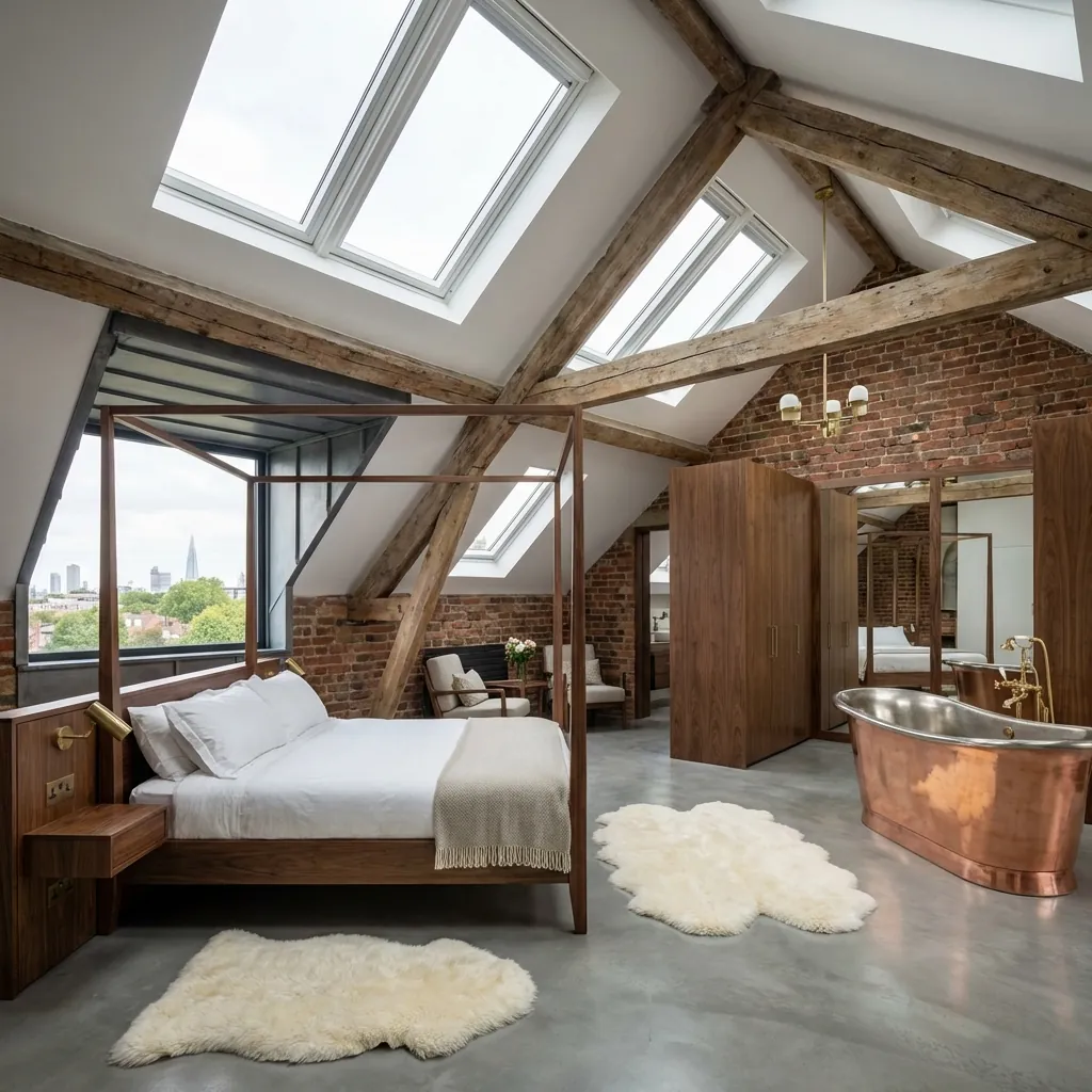 Completed loft conversion in Hampstead with dormer window and Juliet balcony