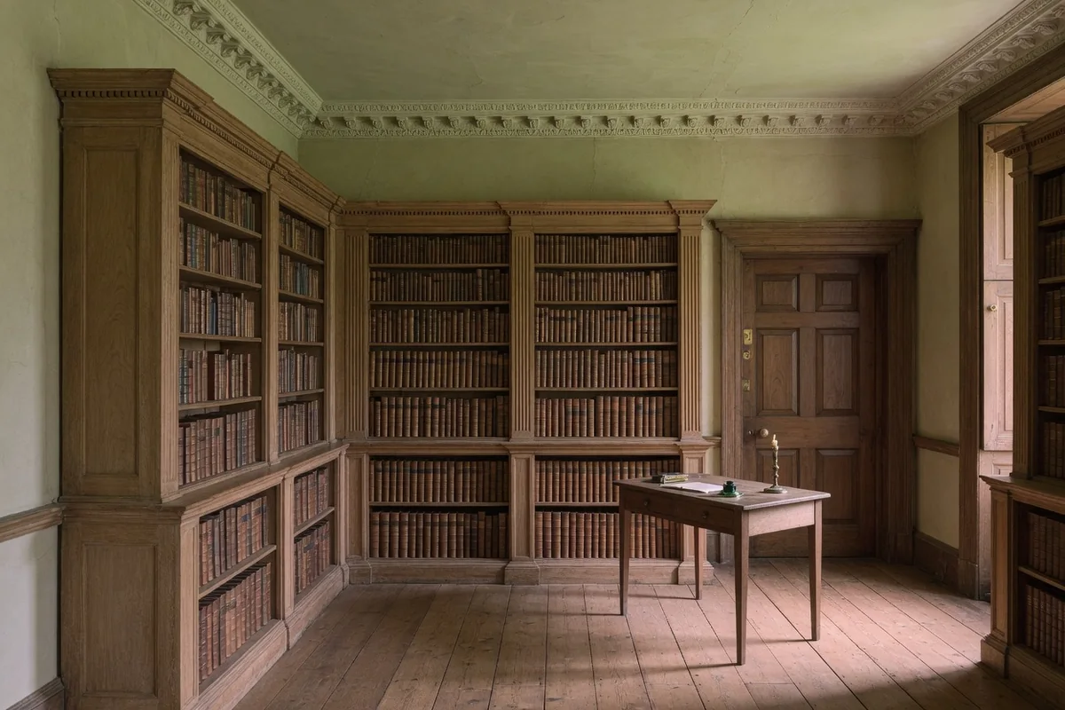 Oak library joinery in a Marylebone reception room