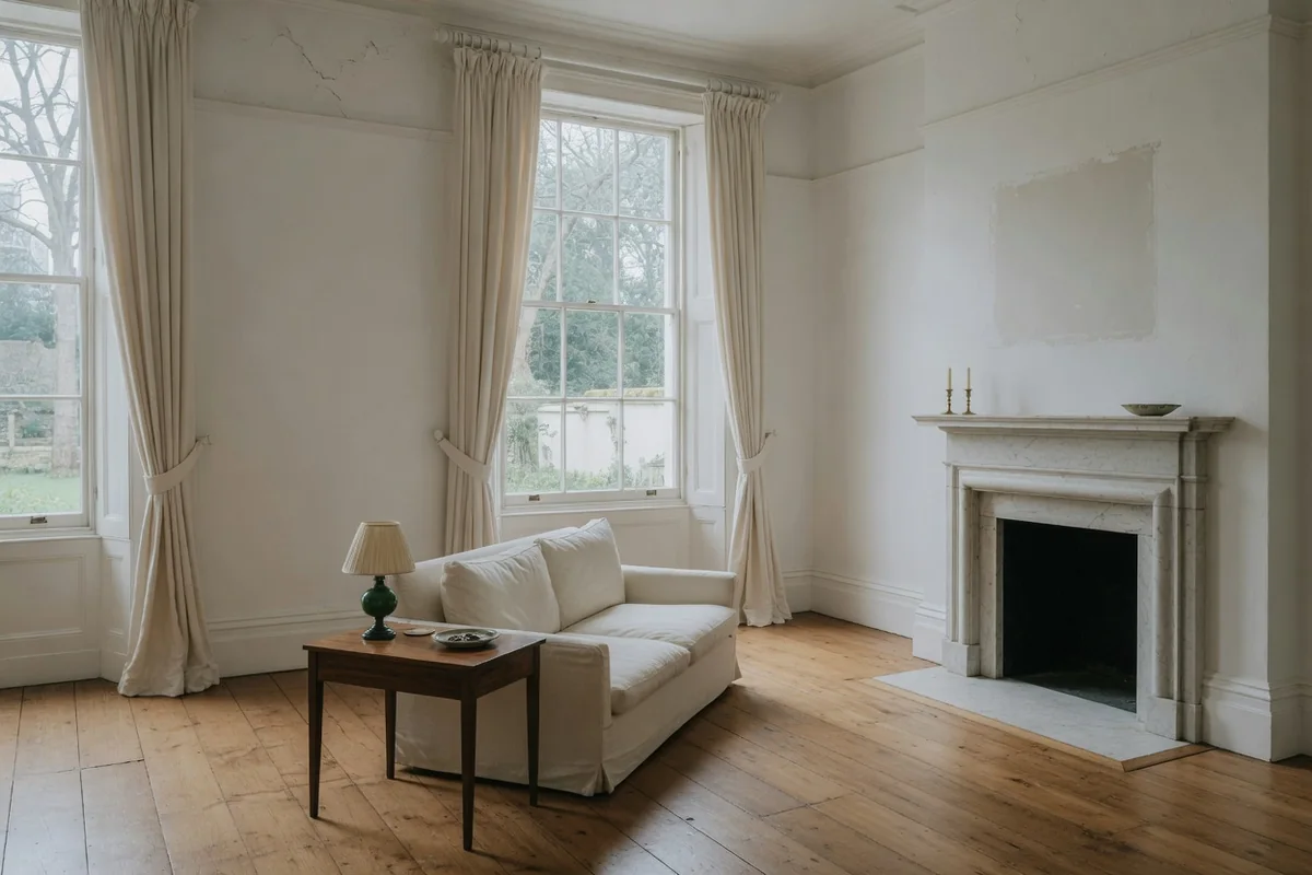 Sash windows and a marble fireplace in a St John's Wood reception room